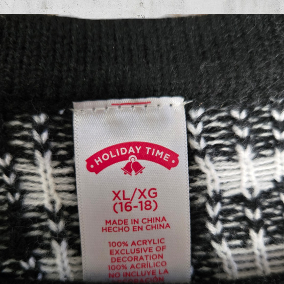 Ugly Christmas Black Plaid Glitter Santa Crewneck Womens Knit Sweater Size XL - Picture 3 of 4